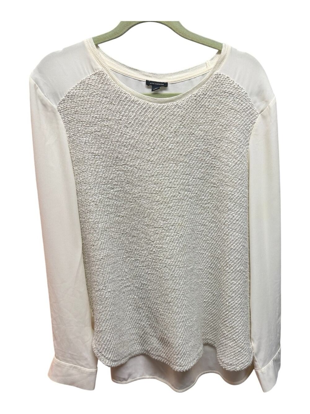 Ann Taylor Cream Mixed Media Textured Crewneck Sweater Size XL QUIET LUXURY